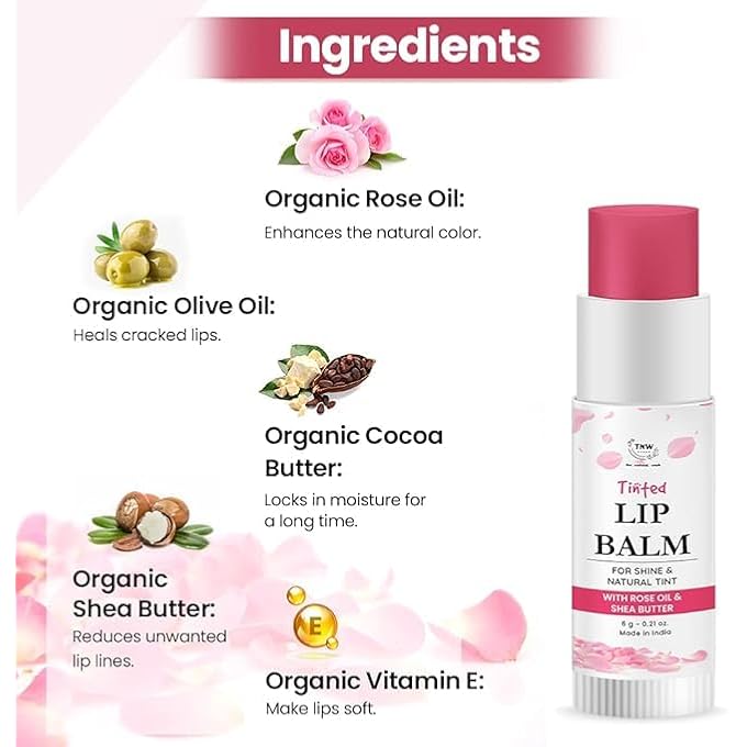 rayihni TNW-THE NATURAL WASH ROSE MULTIPURPOSE TINTED LIP BALM FOR DRY & CHAPPED LIPS- PINK, 6G | 100% NATURAL PINK TINT LIP BALM ADD GLOSSY SHEEN ON LIPS FOR LONG-LASTING WITH SHEA BUTTER & VITAMIN E - Image 3